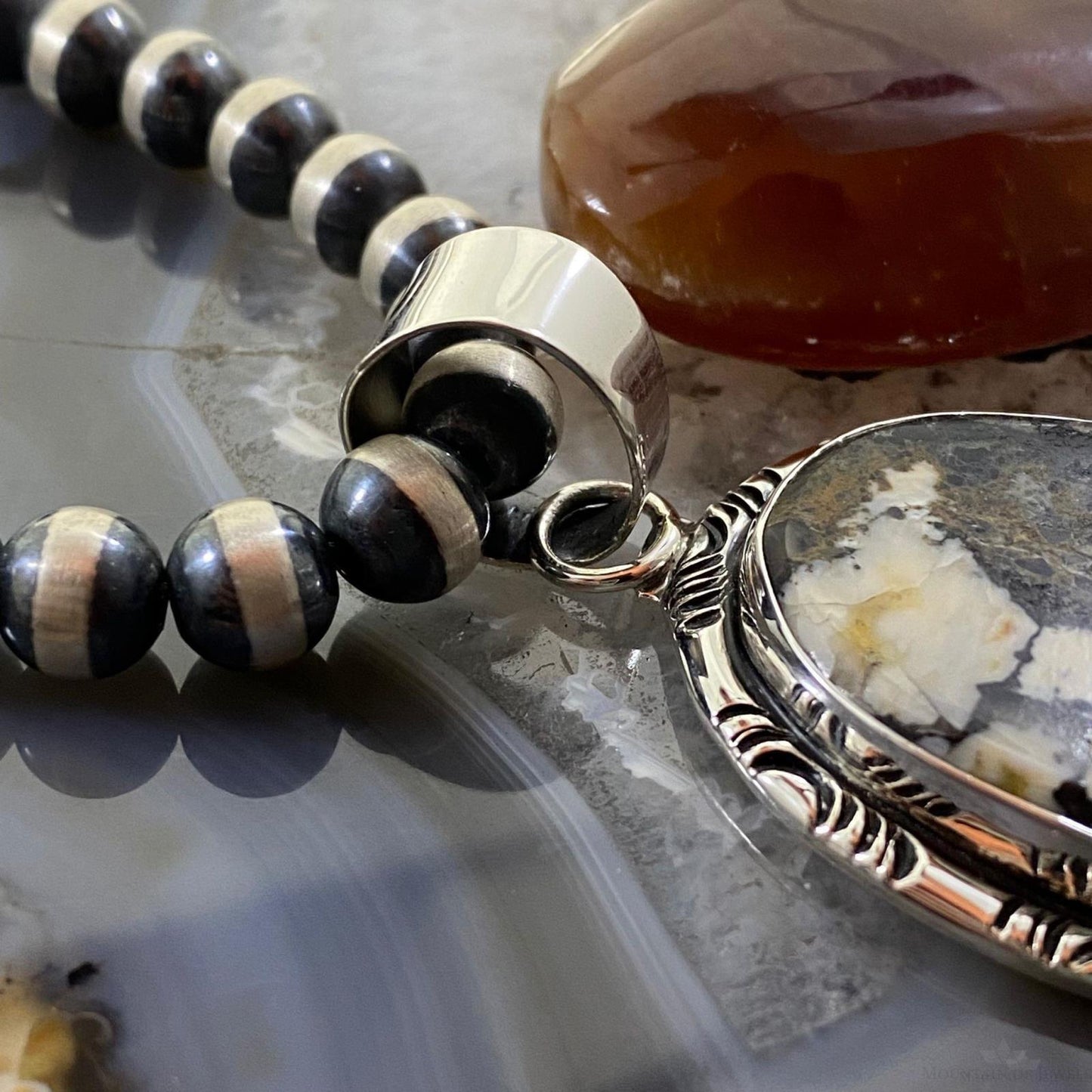 Native American Sterling Silver Oval White Buffalo Unisex Pendant