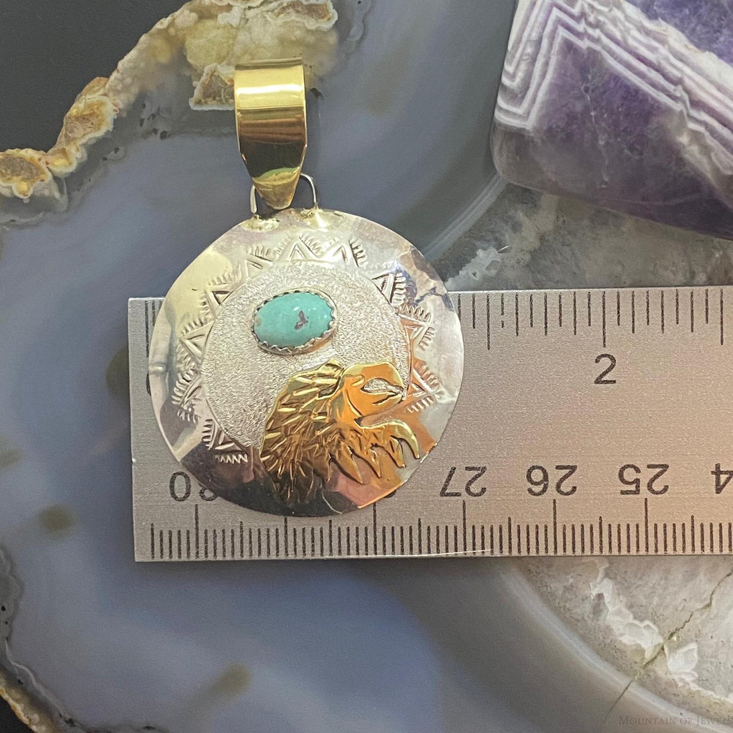Native American Sterling Silver, GF Eagle Oval Turquoise Pendant For Women