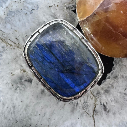 Sterling Silver Southwestern Style Labradorite Bar Ring Size 6.25 For Women