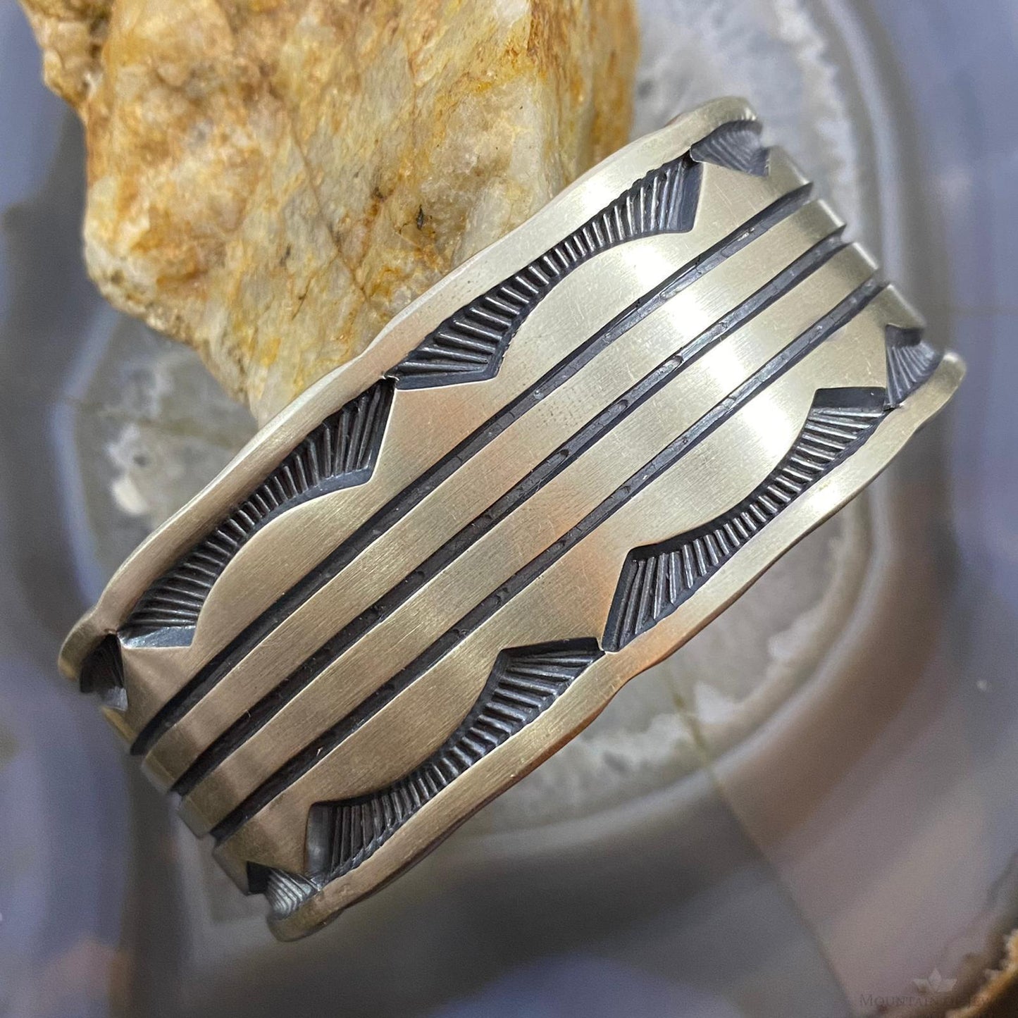 Jerrold Tahe Native American Sterling Heavy Gauge Engraved Bracelet For Men