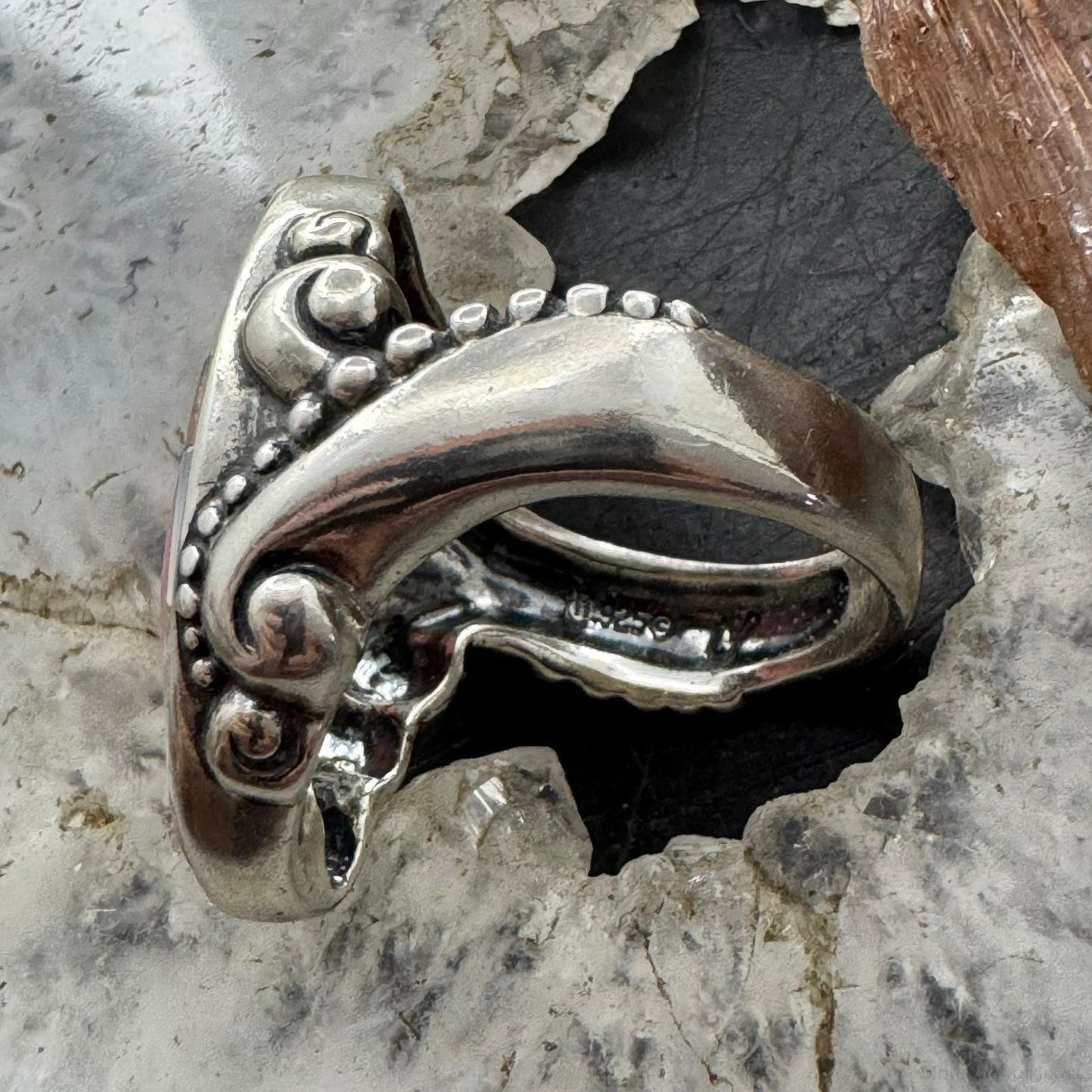 Carolyn Pollack Southwestern Style Sterling Silver Inlay Rhodonite & MOP Ring For Women