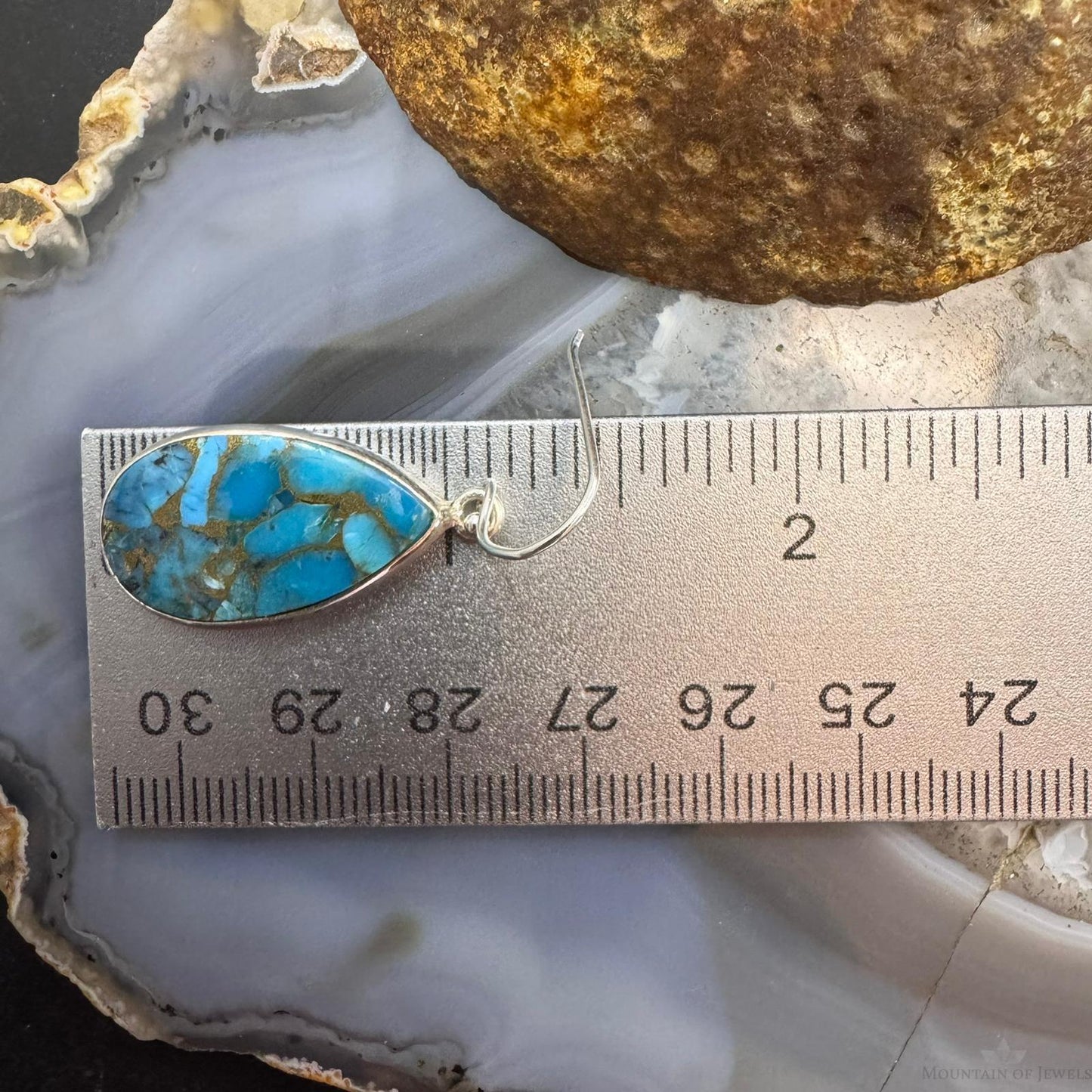 Sterling Silver Southwestern Style Teardrop Cooper Turquoise Dangle Earrings For Women