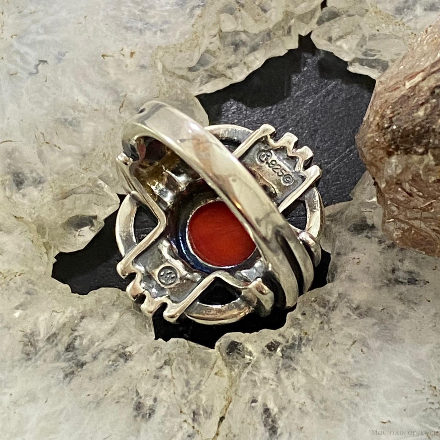 Carolyn Pollack Southwestern Style Sterling Silver Red Jasper Zia Symbol Ring For Women