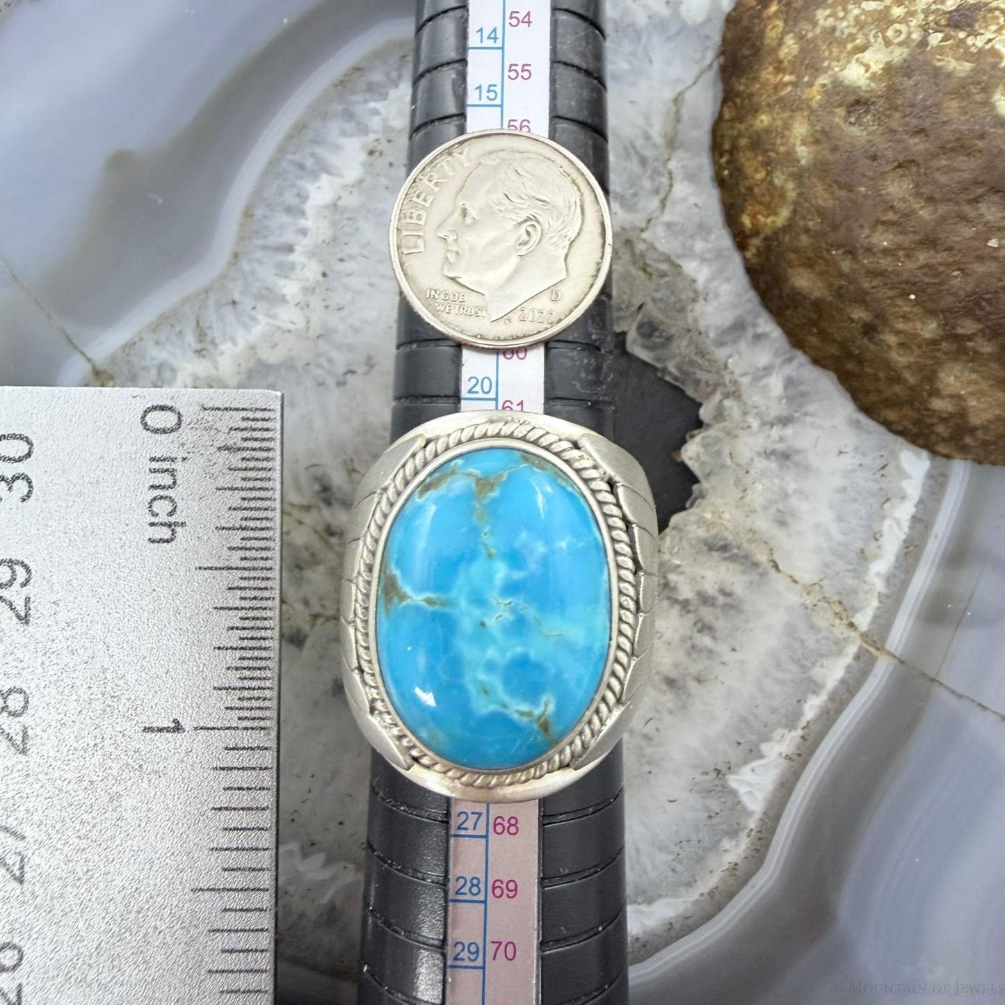 Native American Sterling Silver Oval Kingman Turquoise Shield Ring Size 11.25 For Men