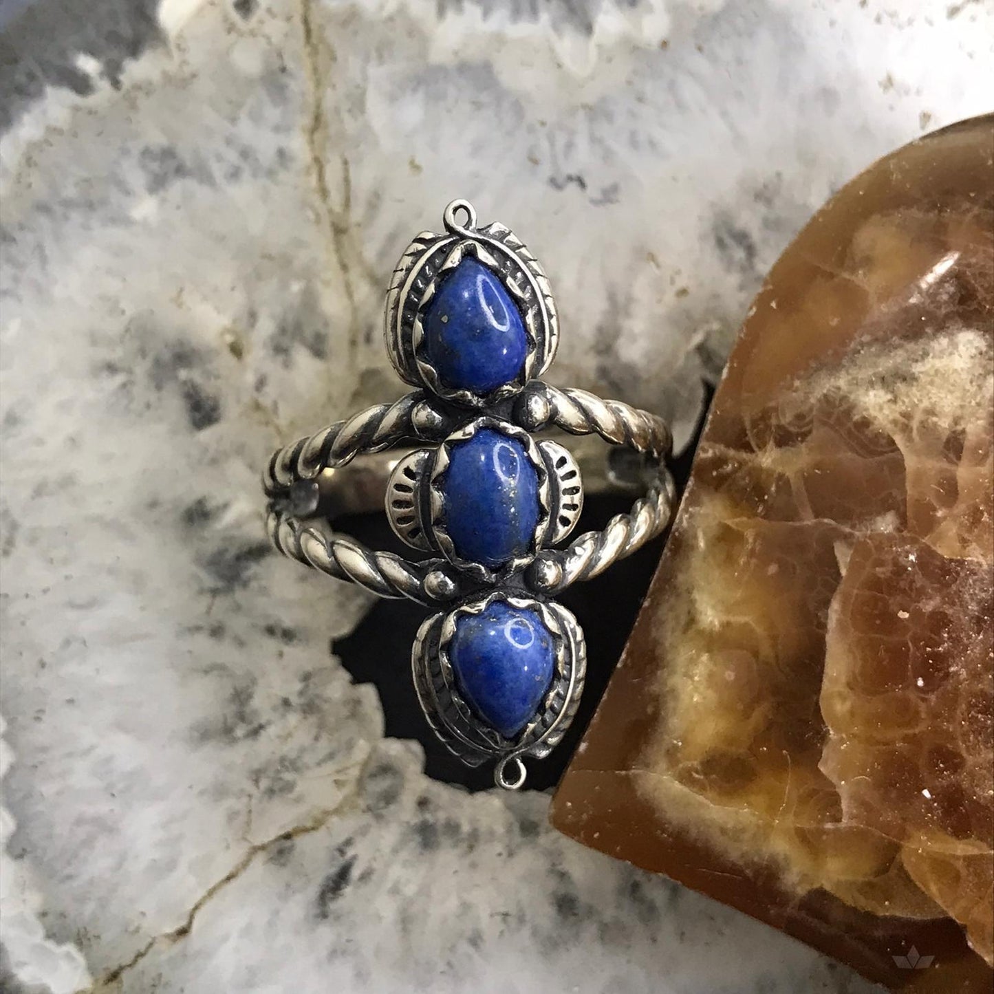 Carolyn Pollack Sterling Silver 3 Denim Lapis Decorated Ring Size 11 For Women