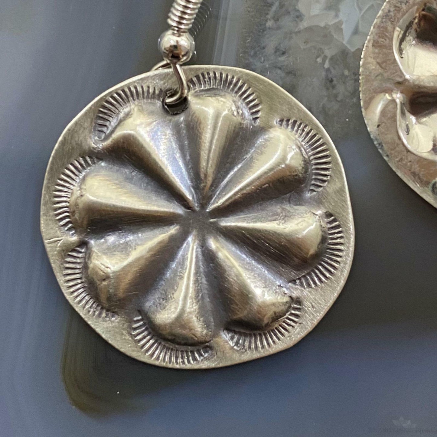 Sterling Silver Floral Repousse Dangle Earrings For Women