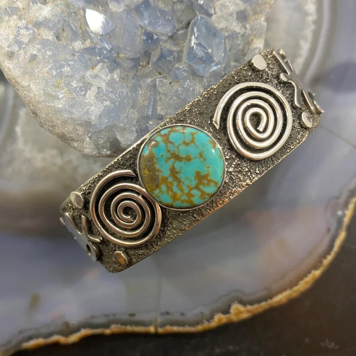 Alex Sanchez Native American Sterling Silver Turquoise Petroglyph Bracelet #5