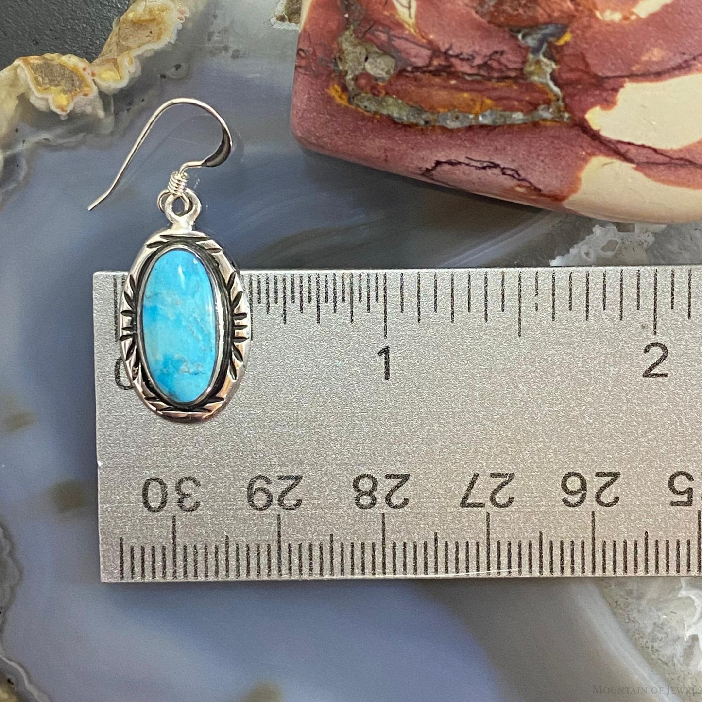 Native American Sterling Oval Blue Ridge Turquoise Dangle Earrings For Women
