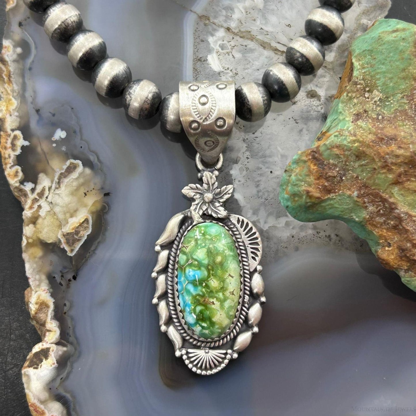 Sterling Silver Southwestern Style Sonora Gold Turquoise Decorated Pendant For Women
