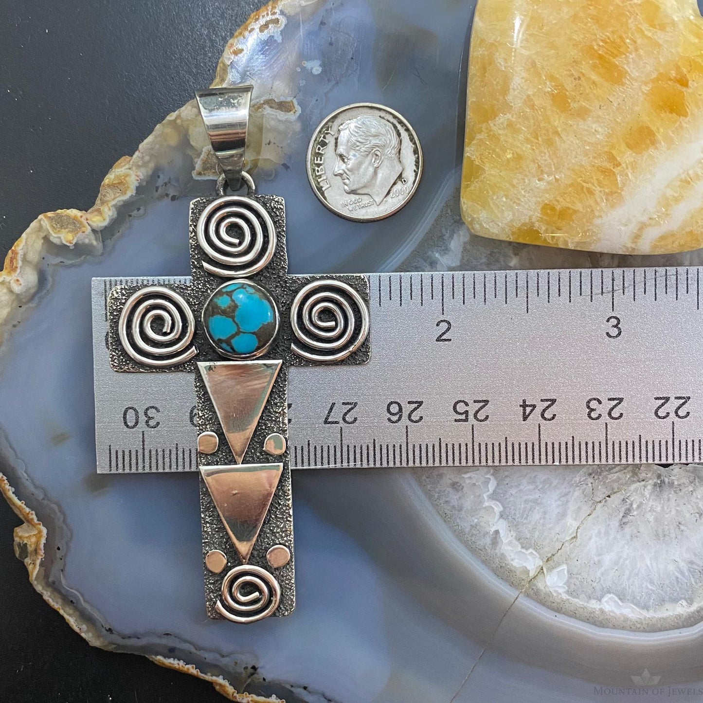 Alex Sanchez Native American Sterling Turquoise Petroglyph Cross Uni Pendant #3
