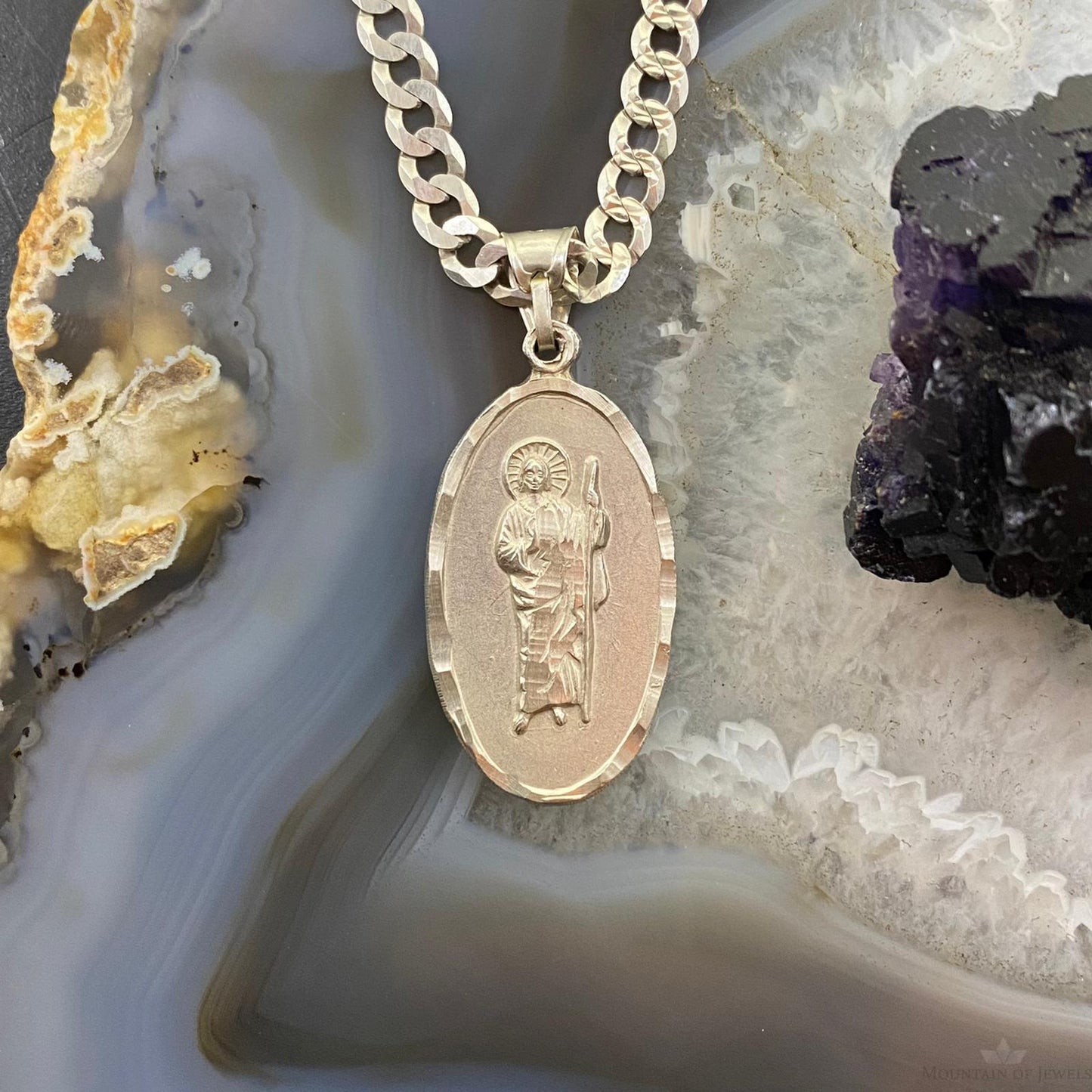 Sterling Silver Double Sided Sacred Saint Pendant with Necklace 18"