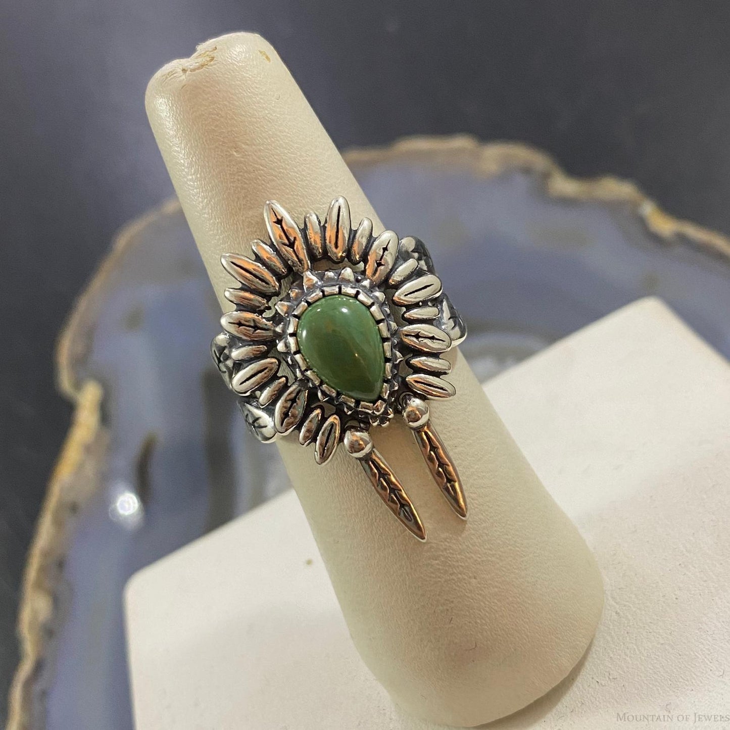 Carolyn Pollack Southwestern Style Sterling Silver Green Turquoise Chief Feather Headdress Ring For Women