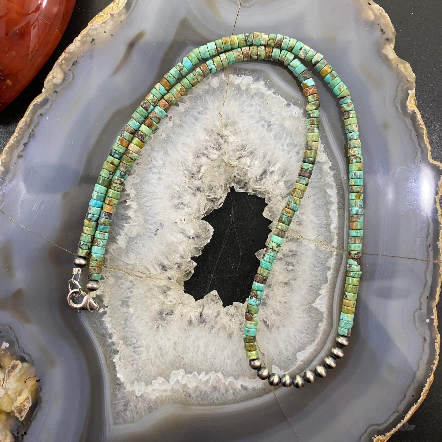 Turquoise Beads w/10 Navajo Pearl Beads 4 mm Sterling Silver 18" Unisex Necklace