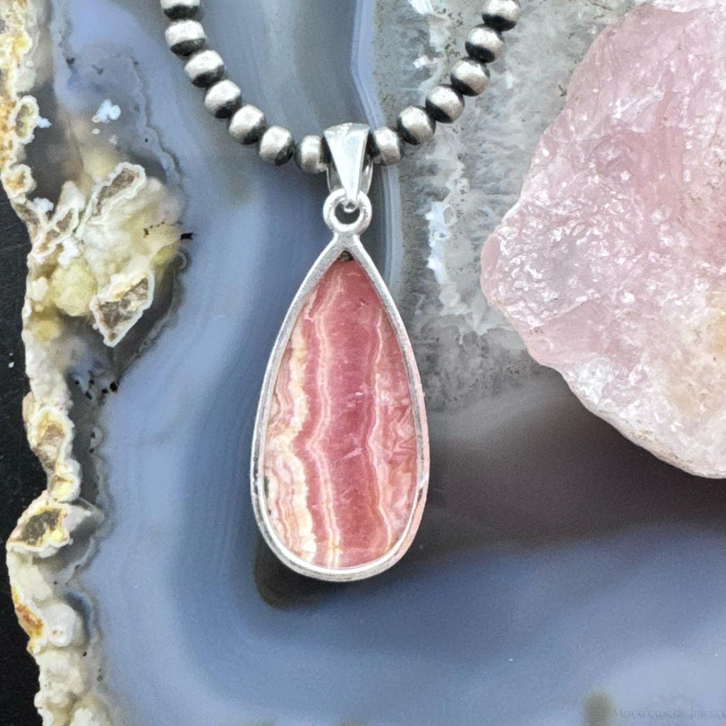 Sterling Silver Southwestern Style Teardrop Rhodochrosite Pendant For Women