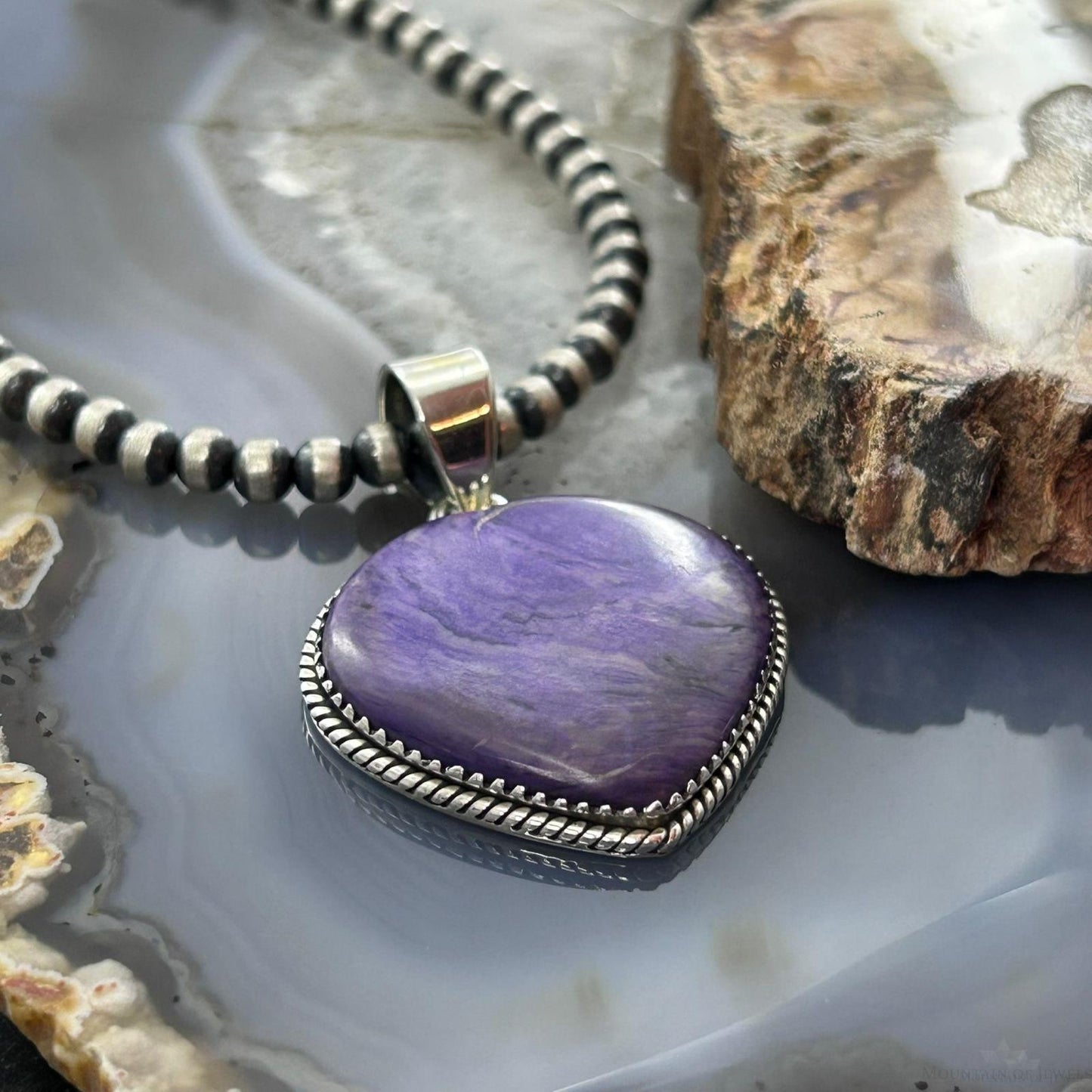 Sterling Silver Southwestern Style Charoite Heart Pendant For Women #1