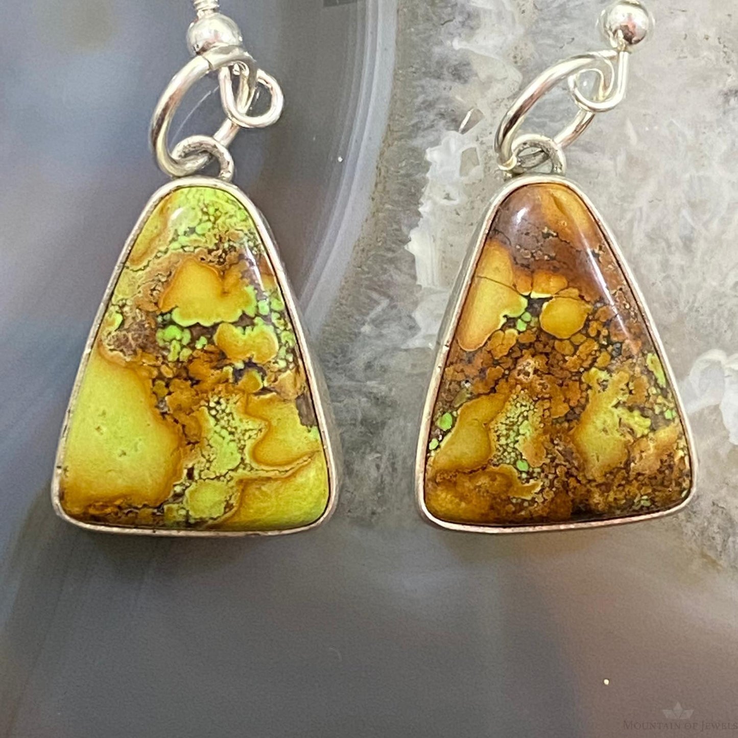 D. Livingston Vintage Sterling Silver Triangle Agate Dangle Earrings For Women