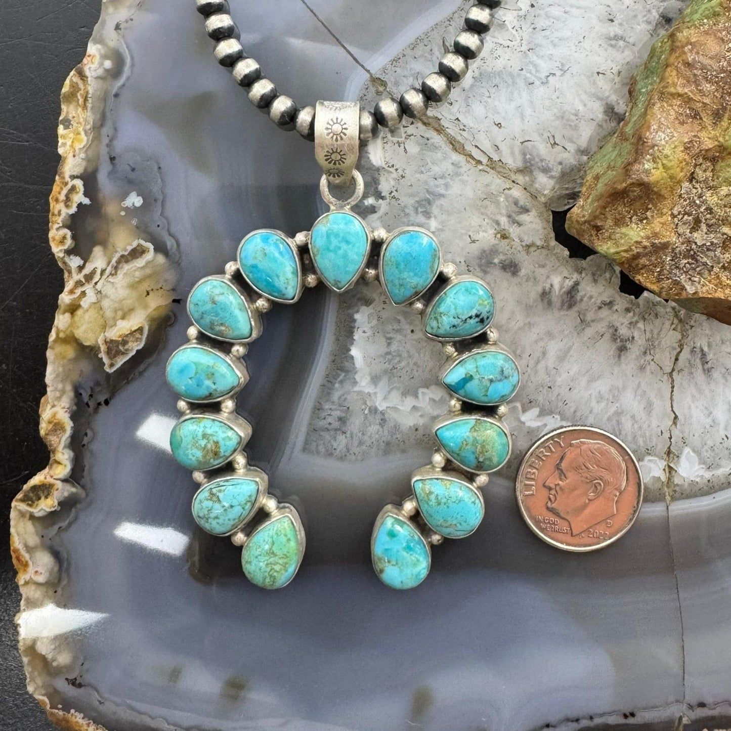 Sterling Silver Southwestern Style Turquoise Decorated Naja Pendant For Women