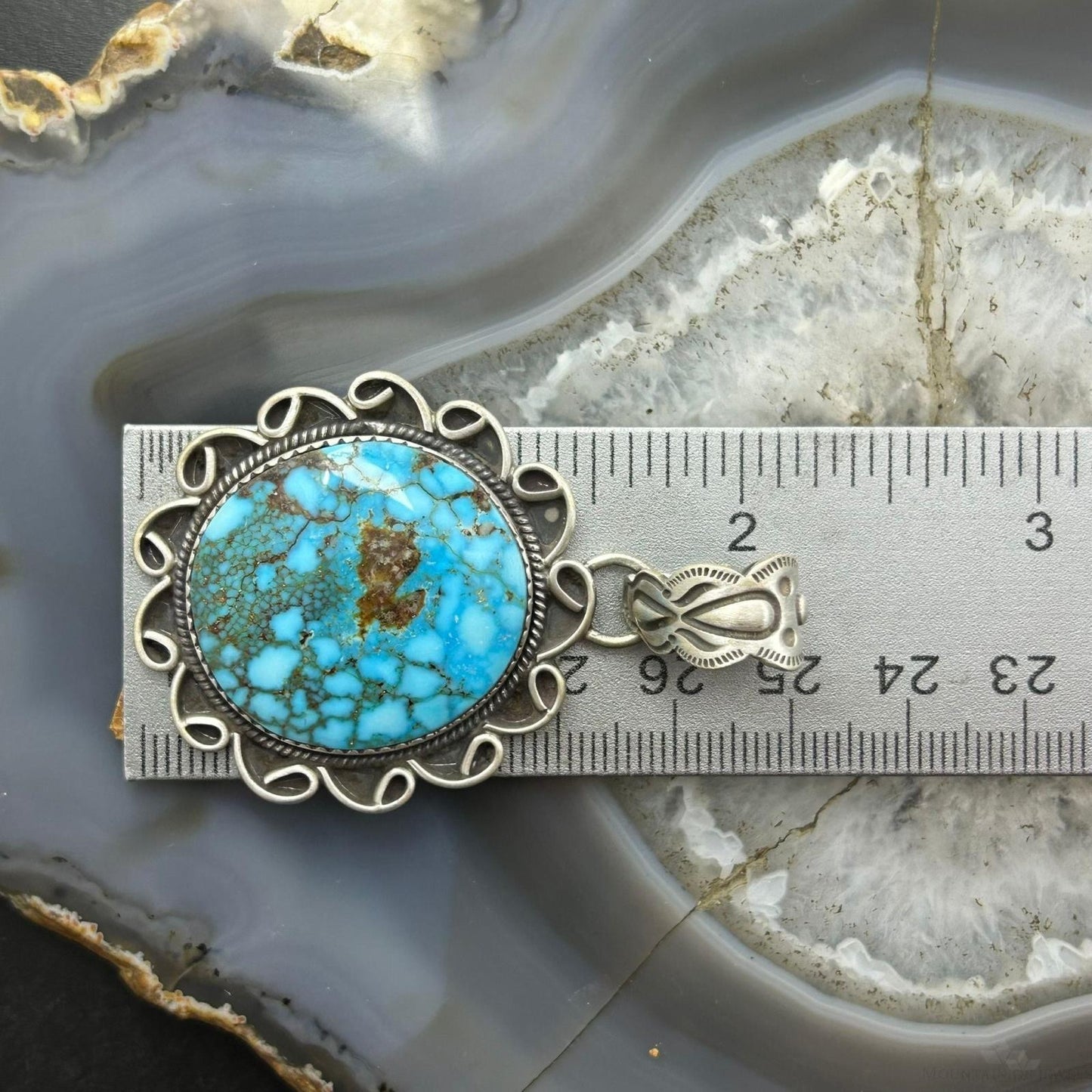 Sterling Silver Southwestern Style Round High Grade Kingman Turquoise Pendant For Women