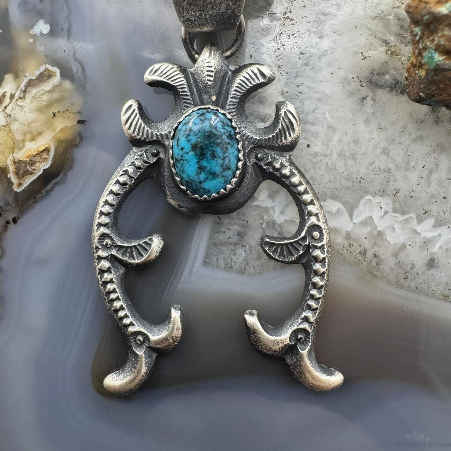 Eva & Linberg Billah Native American Sterling Silver Turquoise Unisex Naja Pendant #2