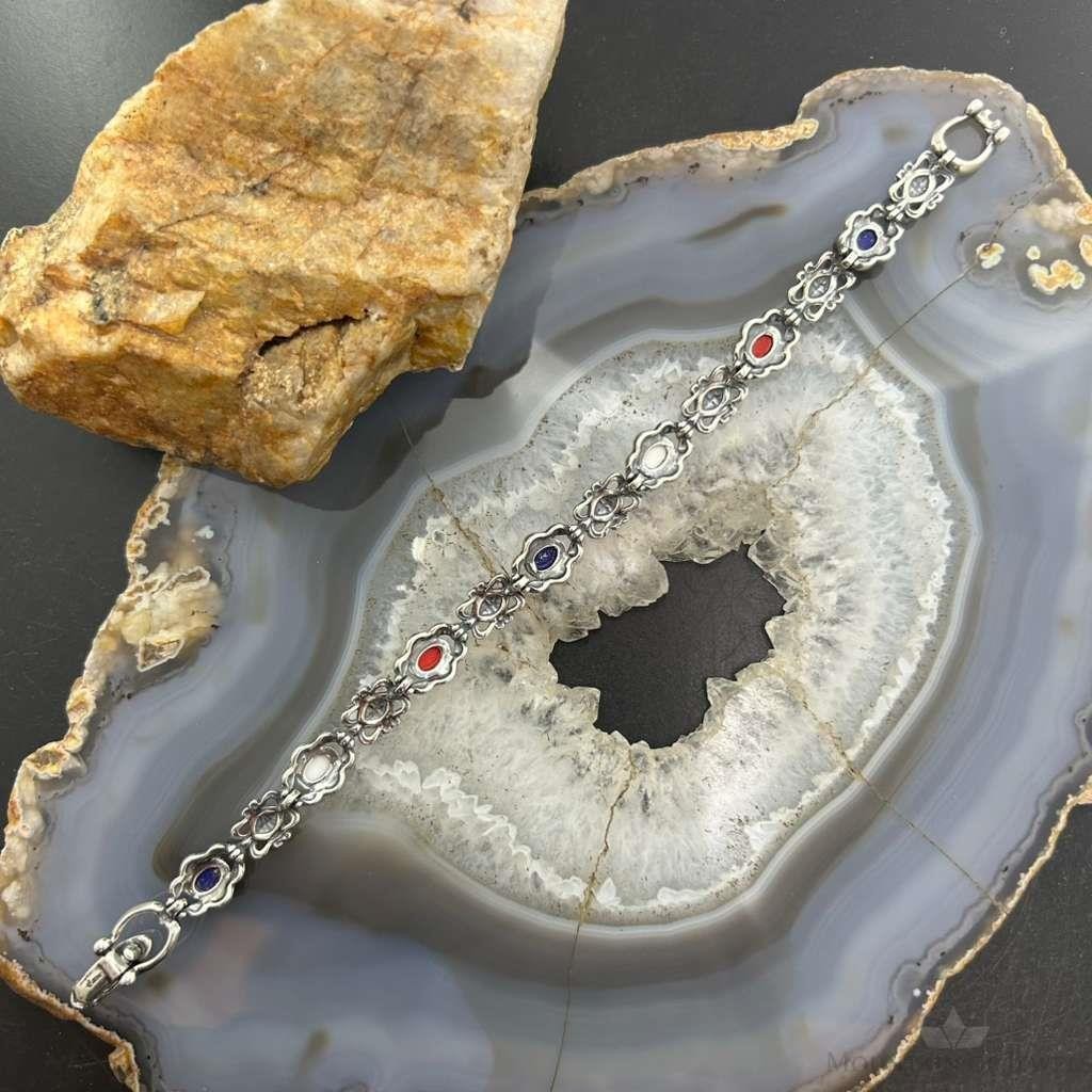 Carolyn Pollack Sterling Oval Lapis, Coral, White Jasper Link Bracelet For Women