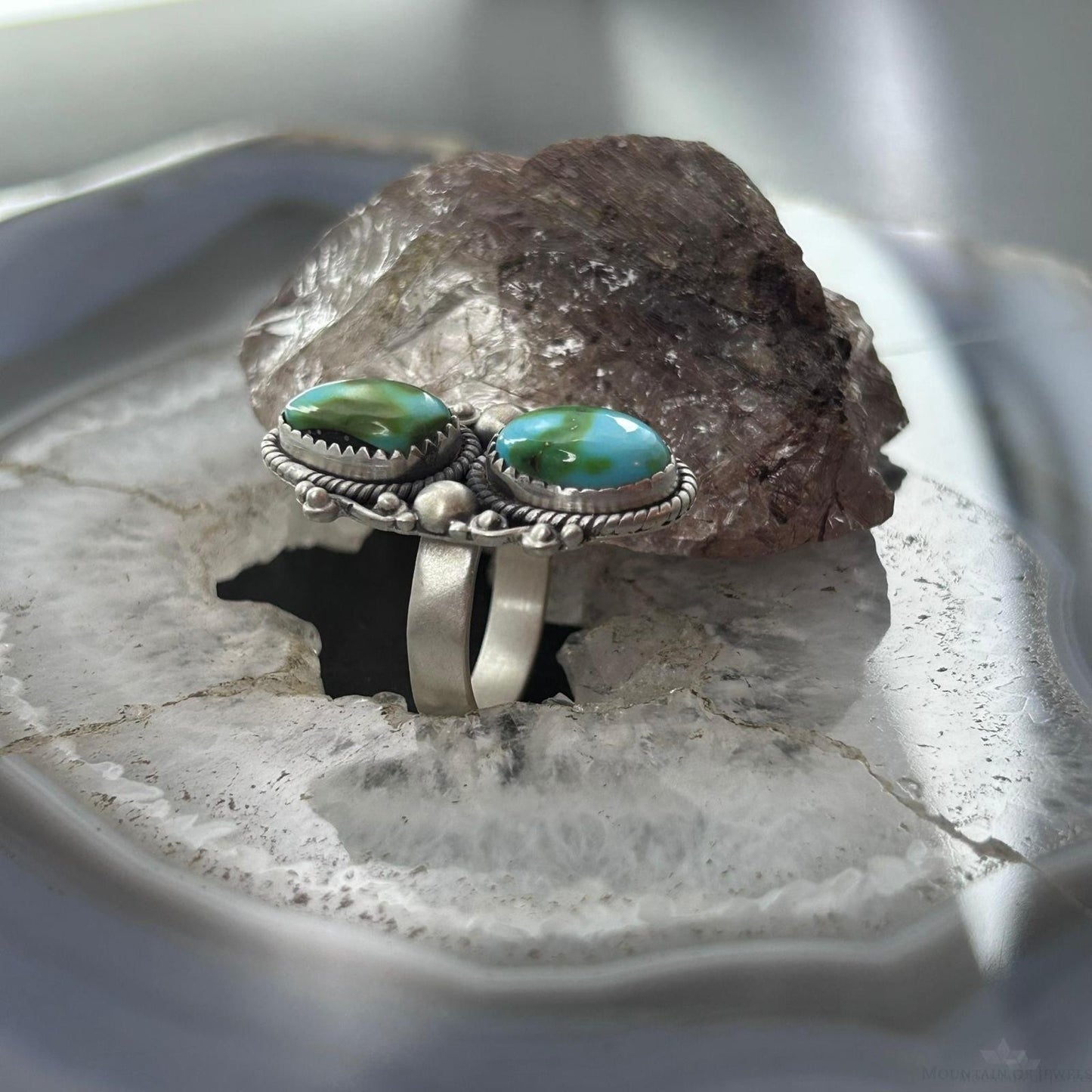 Sterling Silver Southwestern Style 2 Sonora Gold Turquoise Adjustable Ring For Women #6