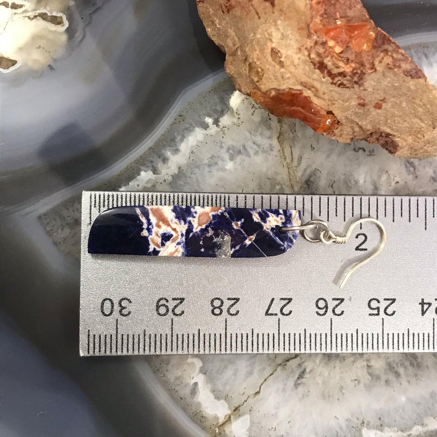 Sterling Silver Elongated Tilde Shape Blue Sodalite Slab Dangle Earrings For Women #217
