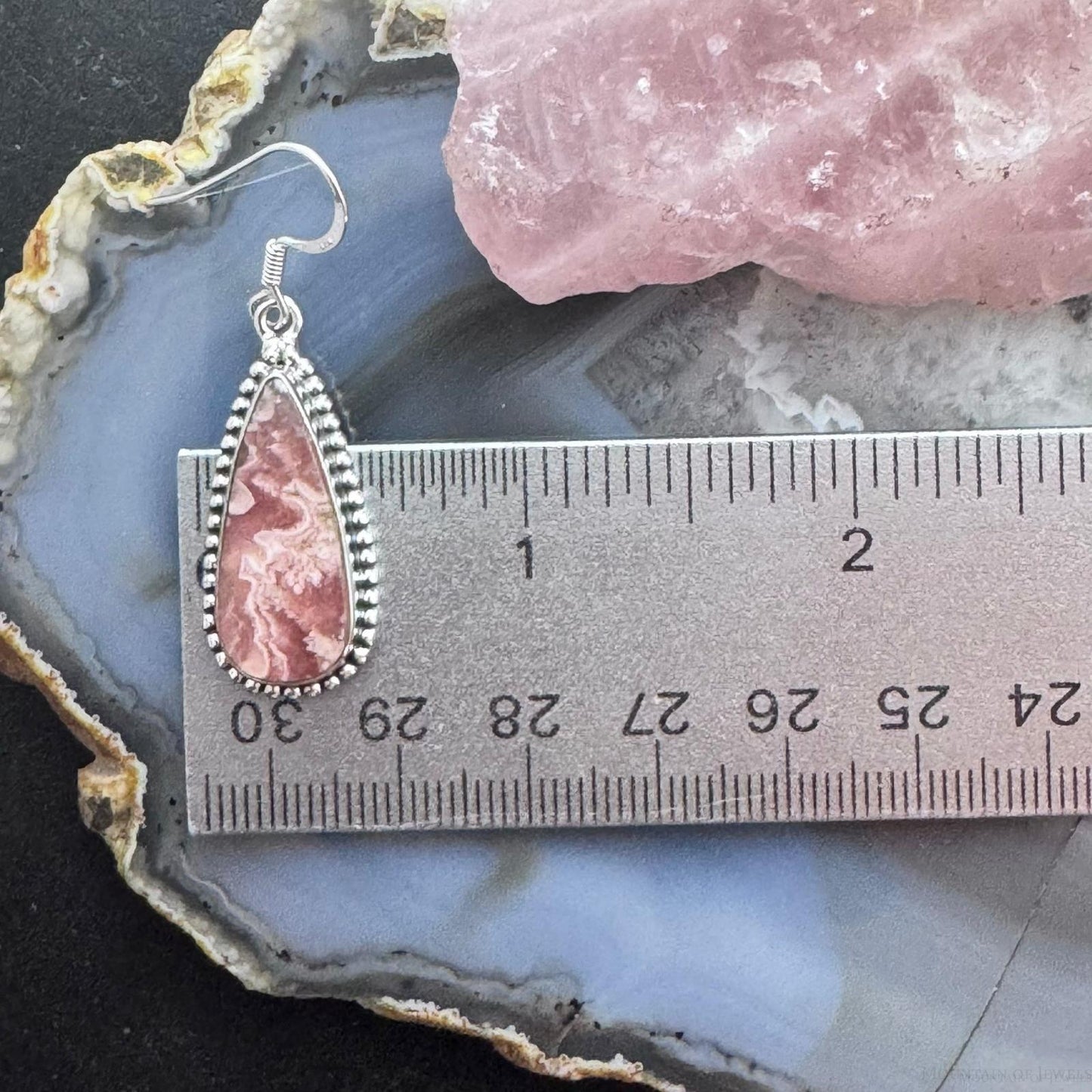 Sterling Southwestern Style Teardrop Rhodochrosite Dangle Earrings For Women