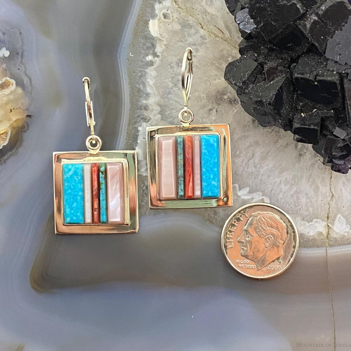 Veronica Benally Native American Silver Multi Stone Cobblestone Dangle Earrings