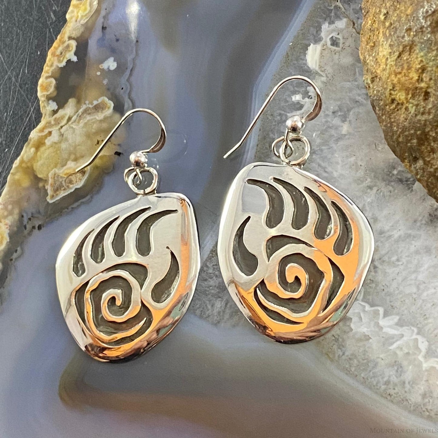 Brad Panteah Sterling Silver Overlay Bear Claw w/Circle of Life Dangle Earrings