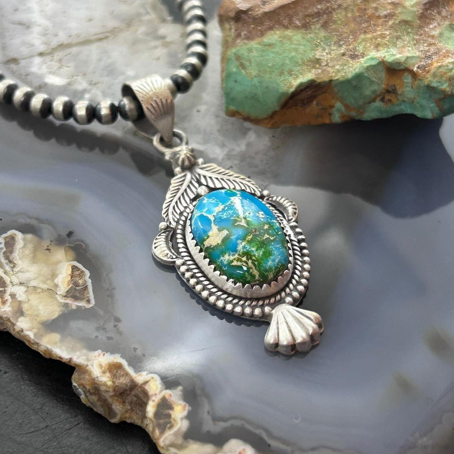 Sterling Silver Southwestern Style Sonora Gold Turquoise Decorated Pendant For Women