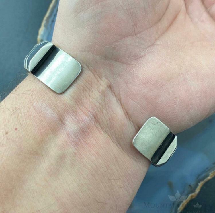 Leander Tahe Native American Sterling Silver Heavy Geometric Bracelet For Men