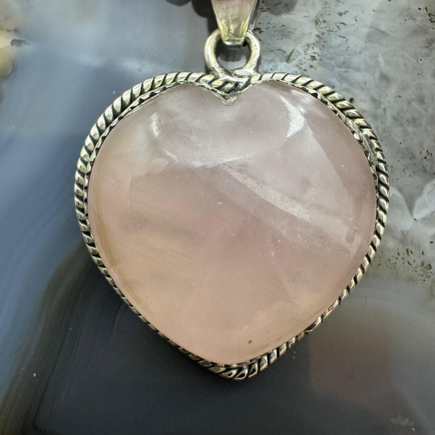 Sterling Silver Southwestern Style Pink Quartz Heart Shape Pendant For Women