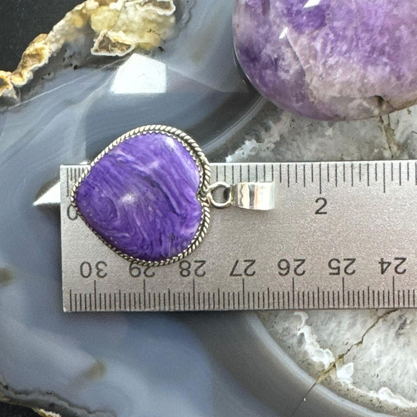 Sterling Silver Southwestern Style Charoite Heart Shape Pendant For Women