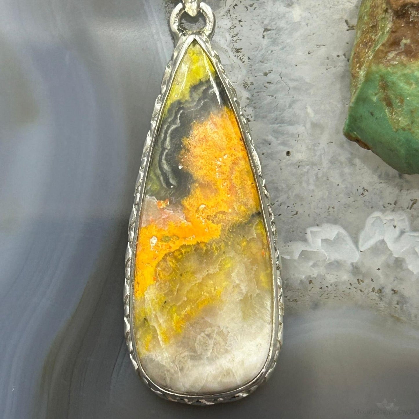 Sterling Silver Southwestern Style Teardrop Bumblebee Jasper Decorated Pendant For Women