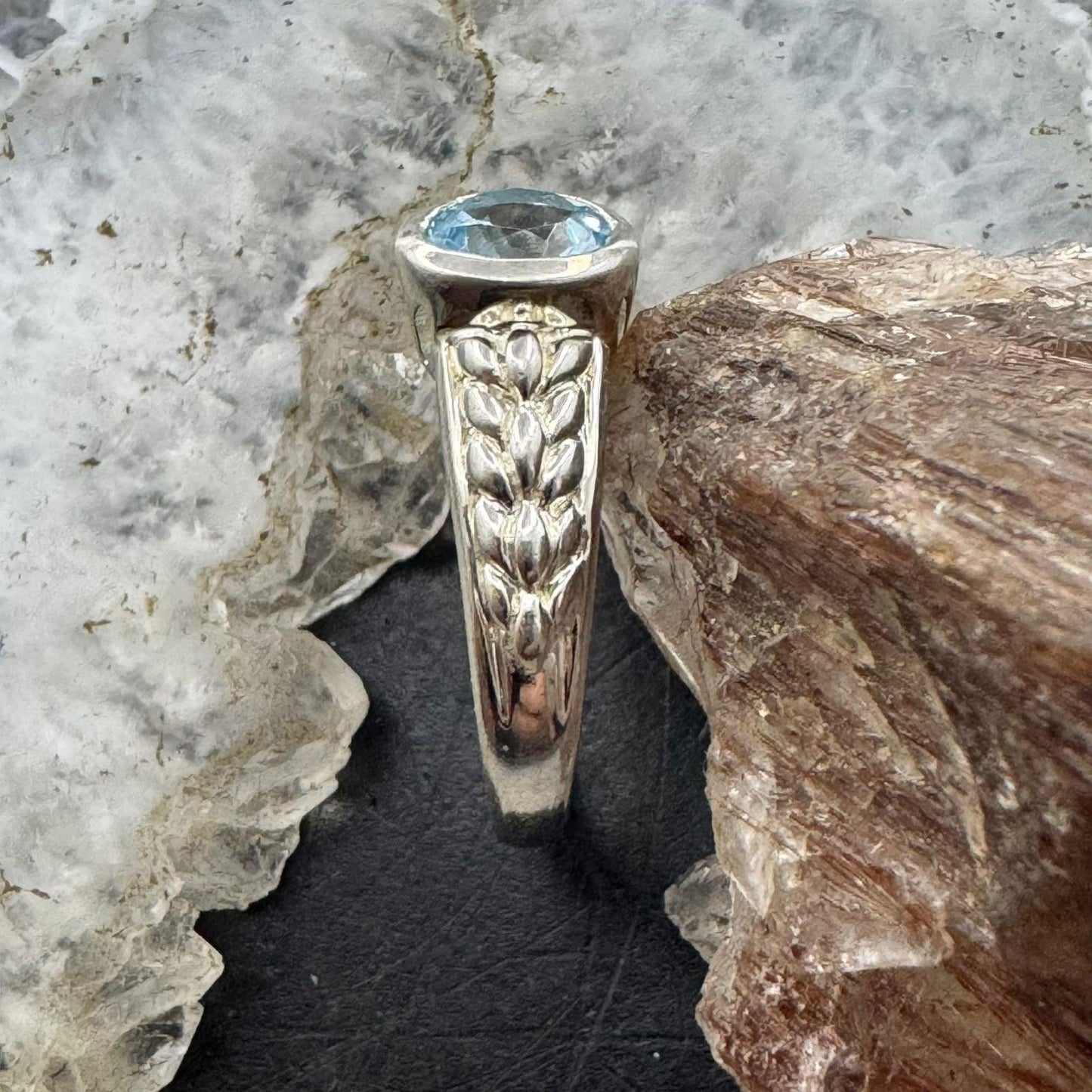 Carolyn Pollack Sterling Silver Blue Topaz Decorated Shank Ring For Women