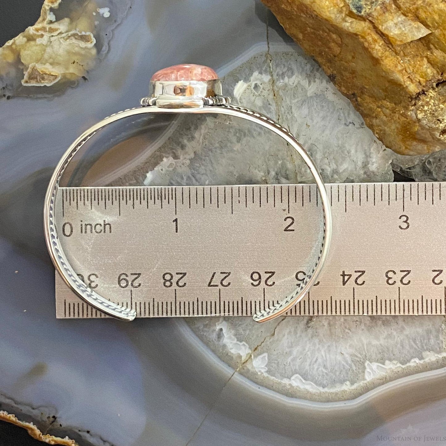 Abel Cone Sterling Silver Oval Rhodochrosite Decorated Bracelet For Women