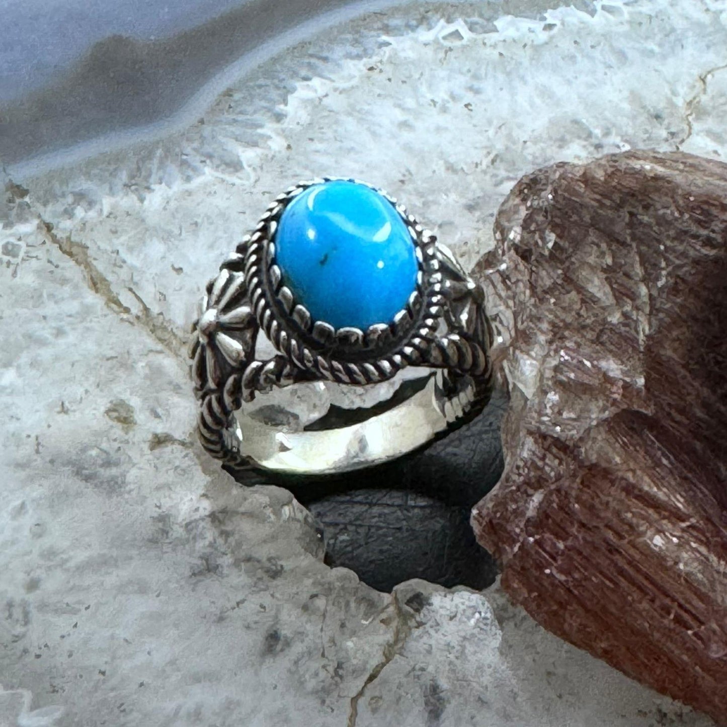 Carolyn Pollack Vintage Sterling Silver Oval Blue Turquoise Ring For Women