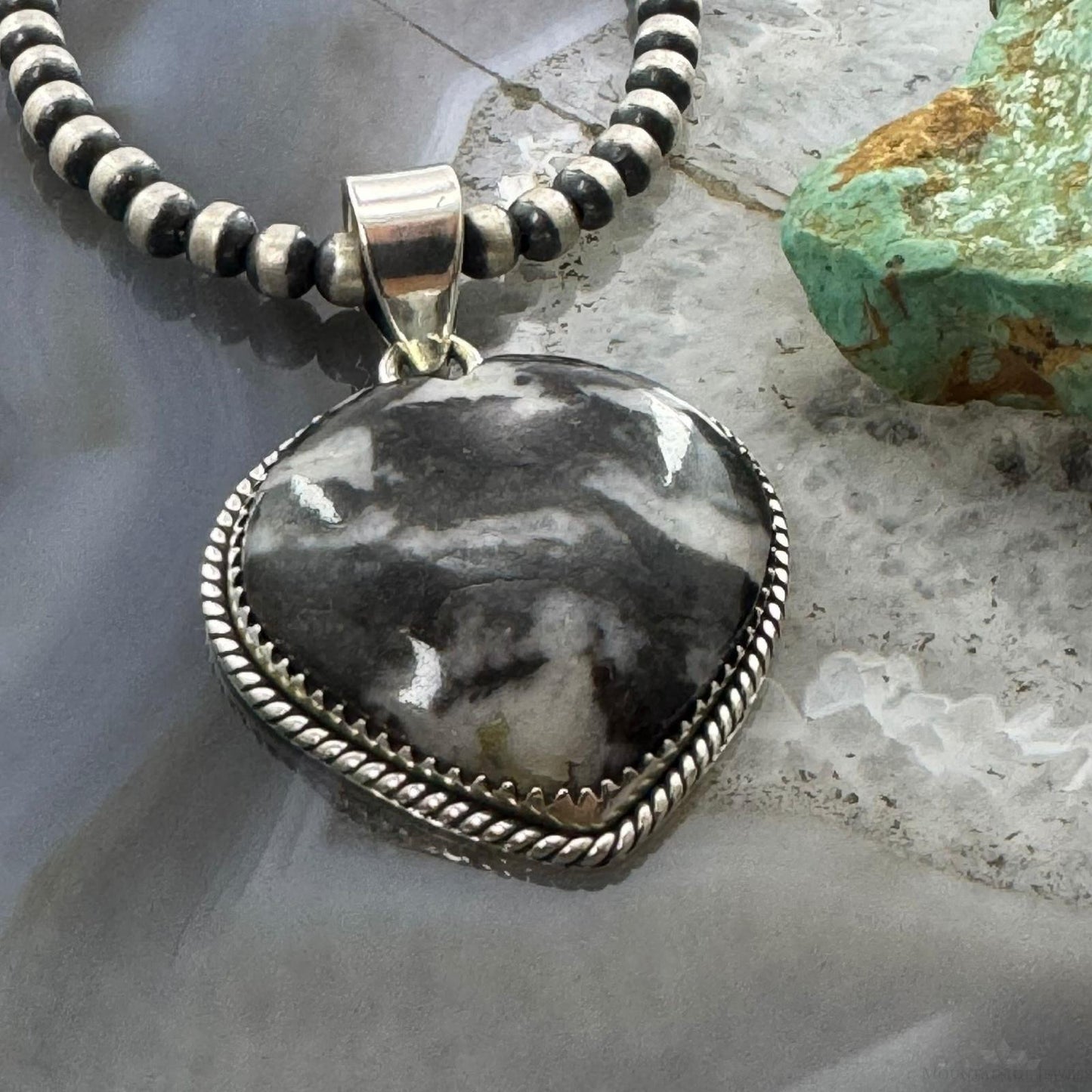 Sterling Silver Southwestern Style White Buffalo Heart Shape Pendant For Women