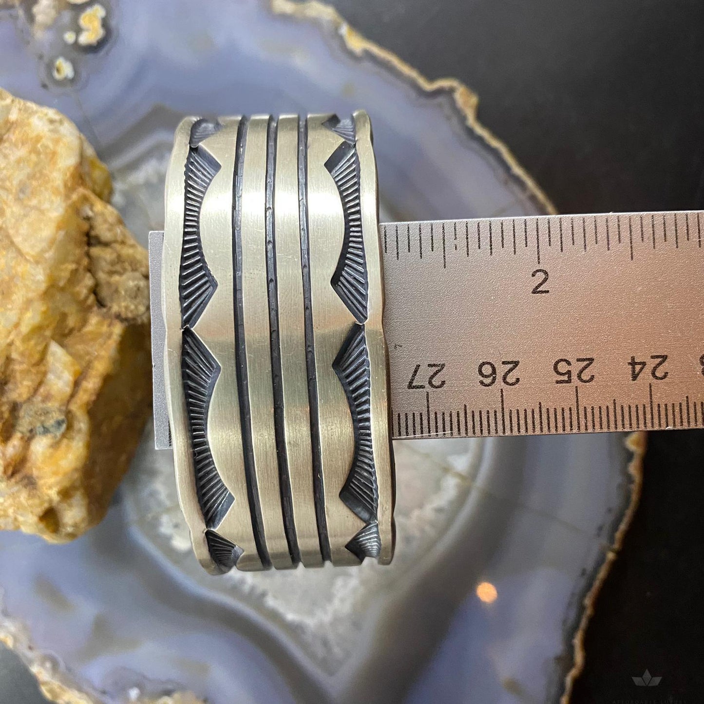 Jerrold Tahe Native American Sterling Heavy Gauge Engraved Bracelet For Men