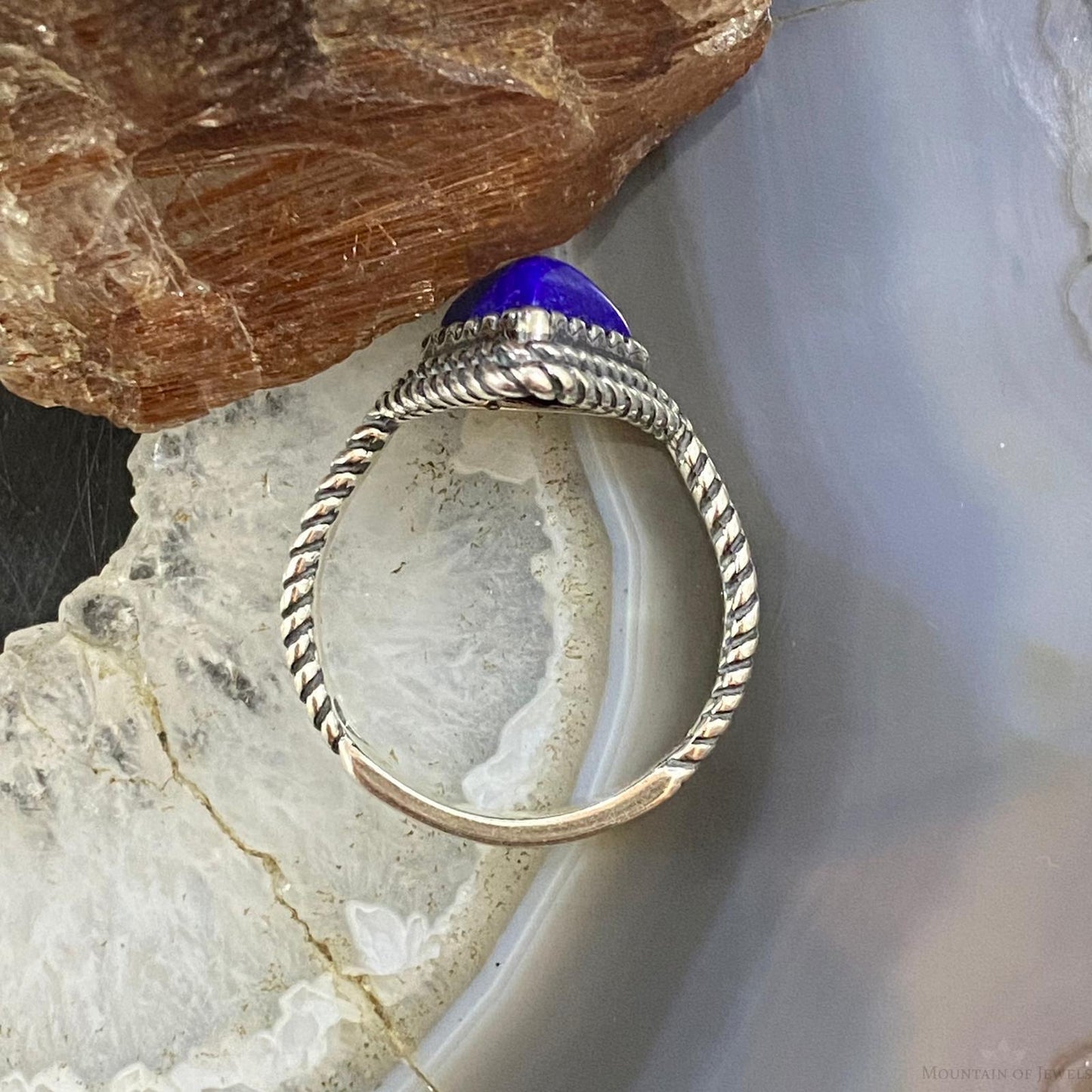 Carolyn Pollack Southwestern Style Sterling Silver Triangle Lapis Lazuli Decorated Ring For Women