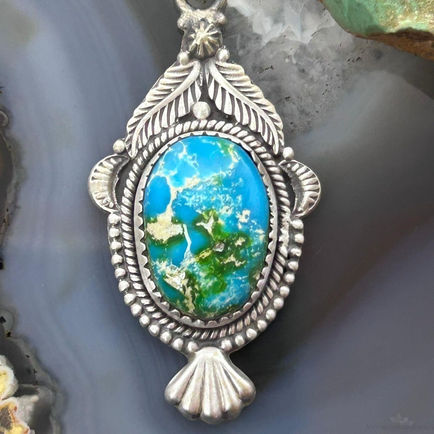 Sterling Silver Southwestern Style Sonora Gold Turquoise Decorated Pendant For Women