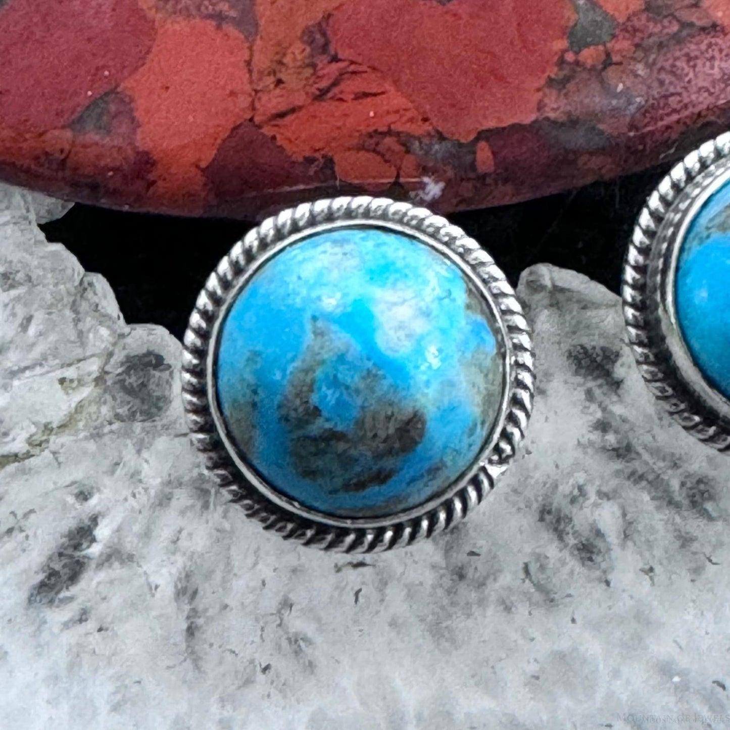 Native American Sterling Silver Rounded Turquoise Stud Earrings For Women