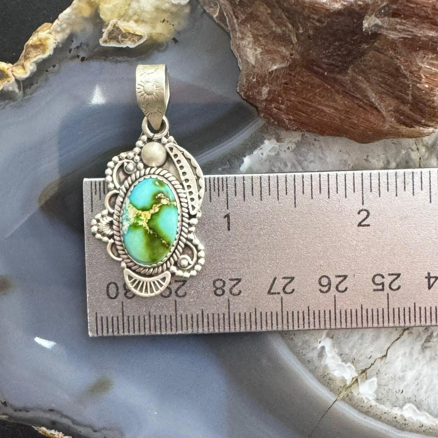 Sterling Silver Southwestern Style Oval Sonora Gold Turquoise Pendant For Women