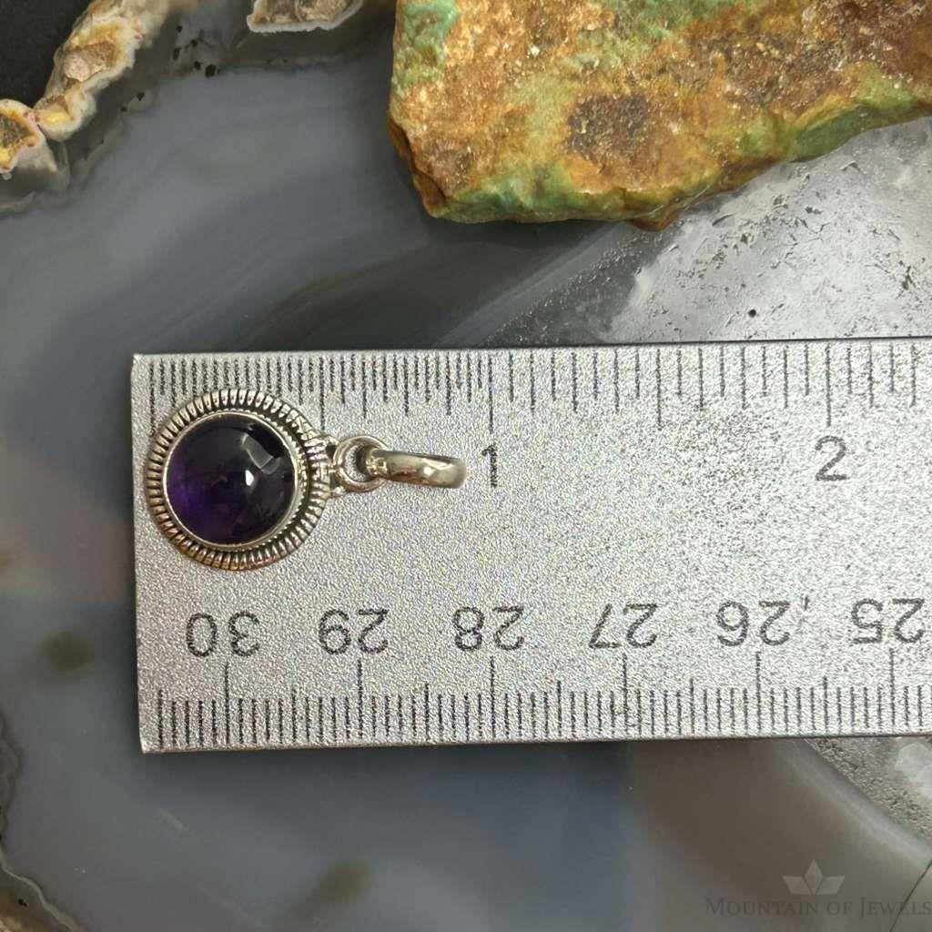 Sterling Silver Southwestern Style Round Amethyst Decorated Charm/Pendant For Women