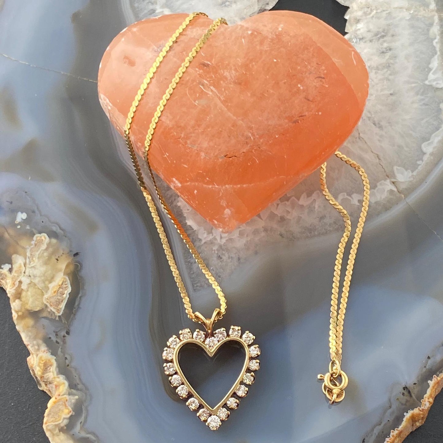 14K Yellow Gold Diamonds Heart Shape Pendant with 16" Necklace For Women