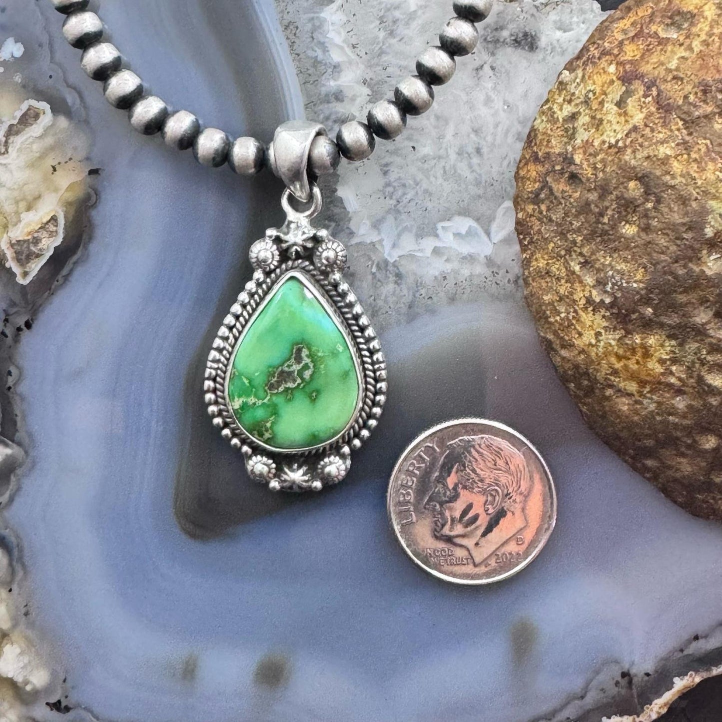 Sterling Silver Southwestern Style Teardrop Sonora Gold Turquoise Pendant For Women