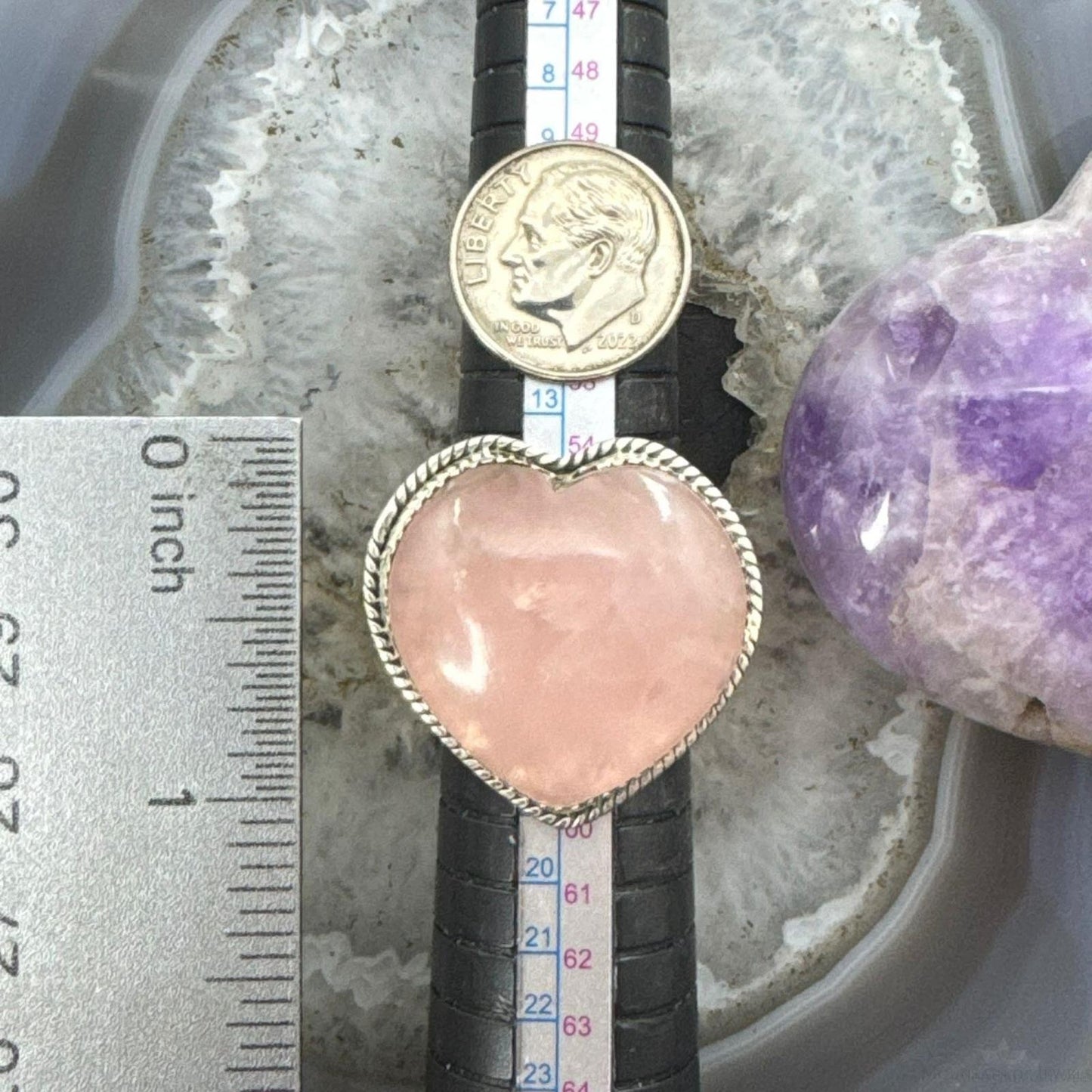 Sterling Silver Southwestern Style Pink Quartz Heart Ring For Women