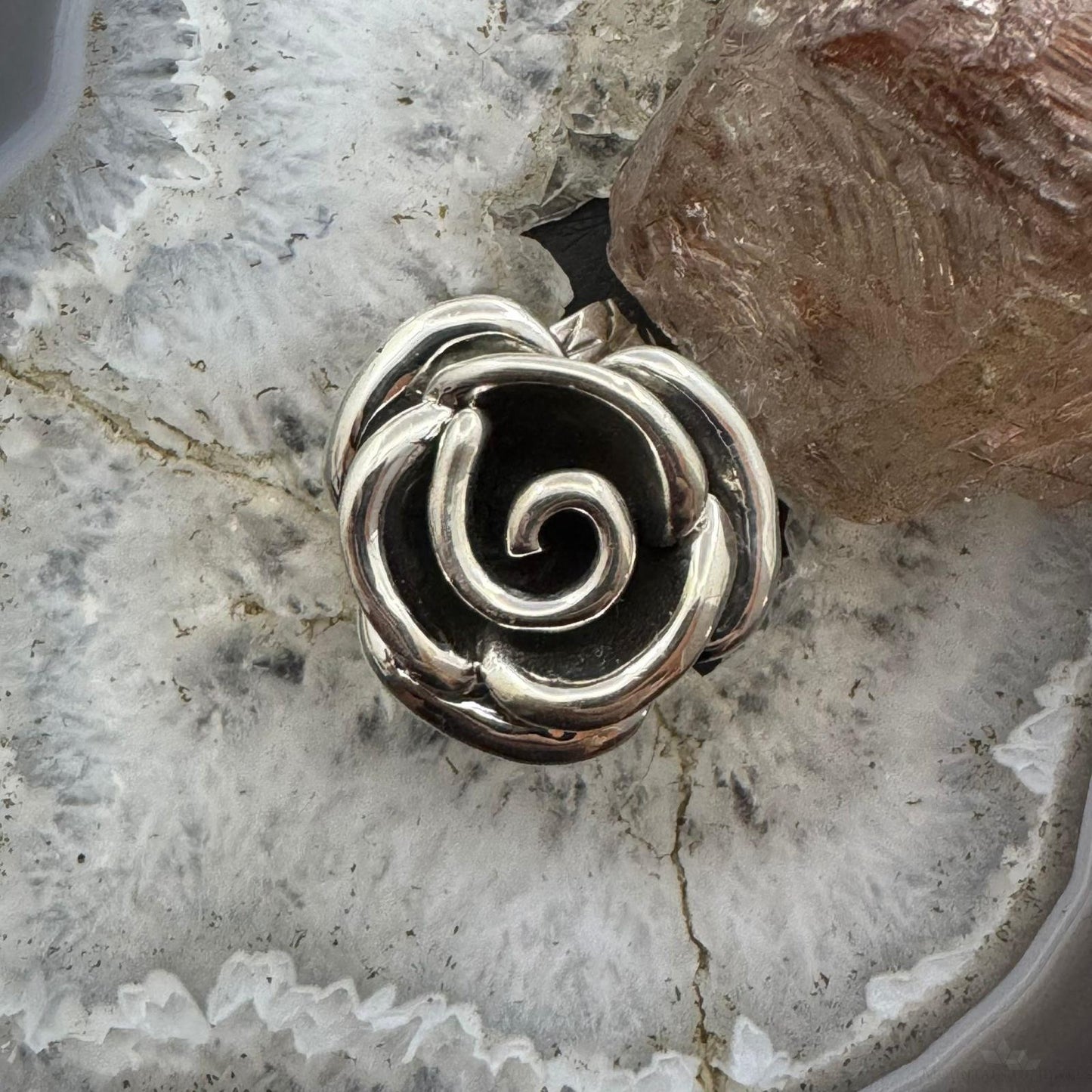 Sterling Silver Rose with Decorated Band Fashion Ring For Women, Taxco Mexico
