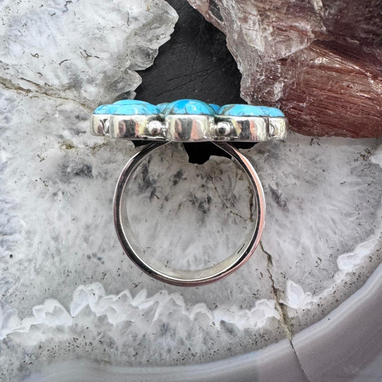 Sterling Silver Southwestern Style Composite Turquoise Cluster Ring For Women