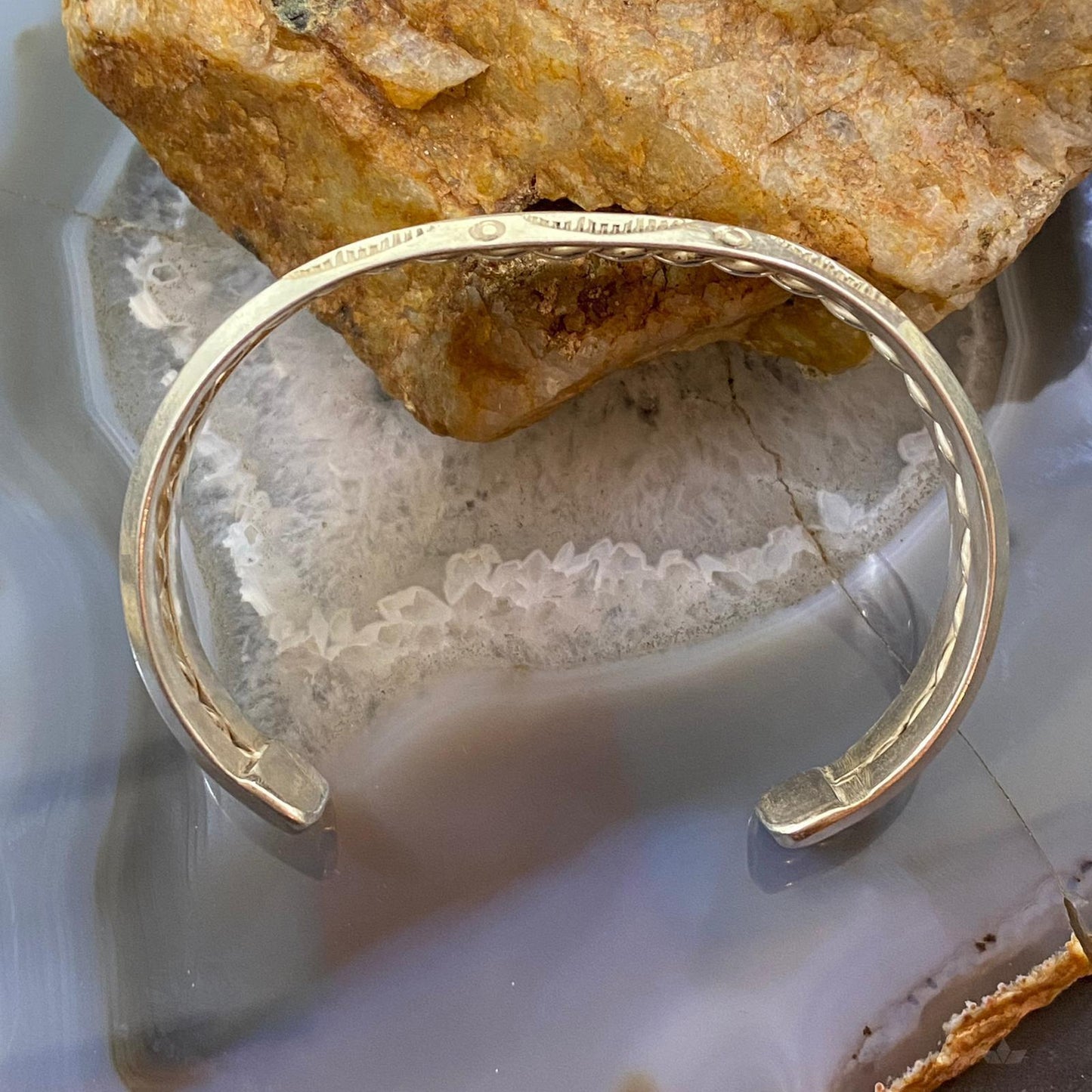Vintage Native American Silver Stamped With Coil Bracelet For Women